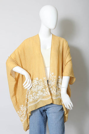 Floral Embroidered Stitch Kimono Leto Accessories Mustard One Size 