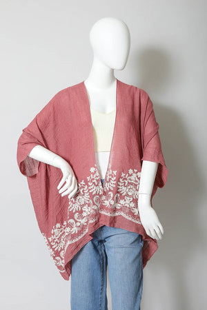 Floral Embroidered Stitch Kimono Leto Accessories Rosewood One Size 