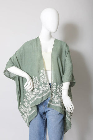 Floral Embroidered Stitch Kimono Leto Accessories Sage One Size 