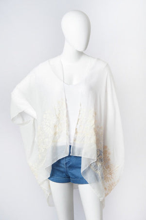 Floral Embroidered Stitch Kimono Leto Accessories White One Size 