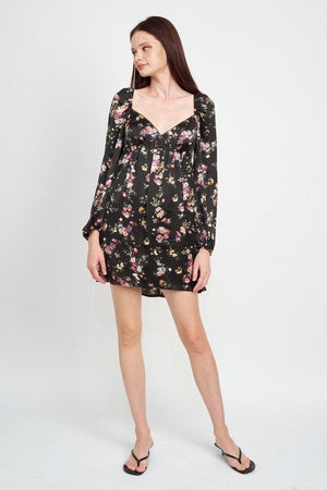 FLORAL LONG SLEEVE BABY DOLL DRESS Emory Park 