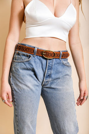Floral Stitch Oval Buckle Belt Leto Accessories 