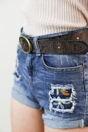 Floral Stitch Oval Buckle Belt Leto Accessories 