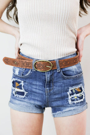 Floral Stitch Oval Buckle Belt Leto Accessories 