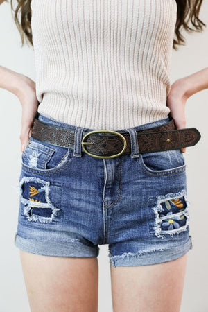 Floral Stitch Oval Buckle Belt Leto Accessories 