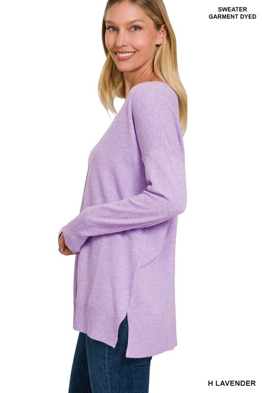 GARMENT DYED FRONT SEAM SWEATER ZENANA H LAVENDER S/M 
