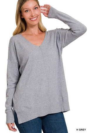 GARMENT DYED FRONT SEAM SWEATER ZENANA H GREY S/M 