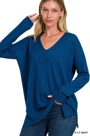 GARMENT DYED FRONT SEAM SWEATER ZENANA H LT NAVY S/M 