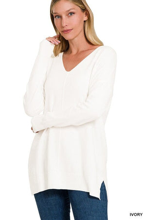 GARMENT DYED FRONT SEAM SWEATER ZENANA IVORY S/M 