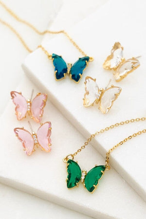 Gem Stone Butterfly Pendant Necklace - Assorted Colors LA3accessories 