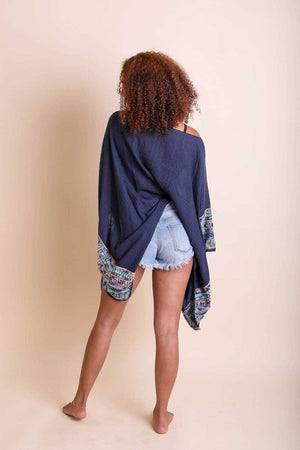 Geometric Embroidered Sleeve Kimono - Multiple Colors Leto Accessories 