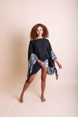 Geometric Embroidered Sleeve Kimono - Multiple Colors Leto Accessories Black Default 