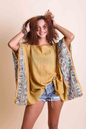 Geometric Embroidered Sleeve Kimono - Multiple Colors Leto Accessories Mustard Default 