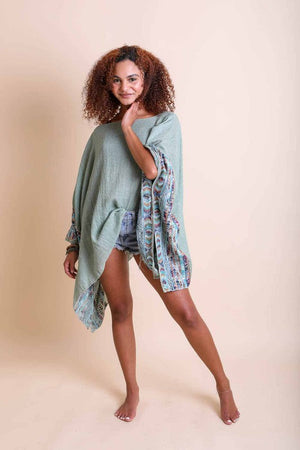 Geometric Embroidered Sleeve Kimono - Multiple Colors Leto Accessories Sage Default 