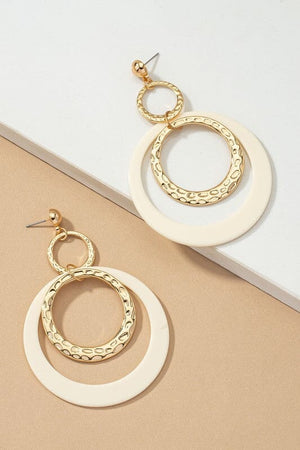 Hammered metal and acrylic hoop drop earrings LA3accessories Cream one size 