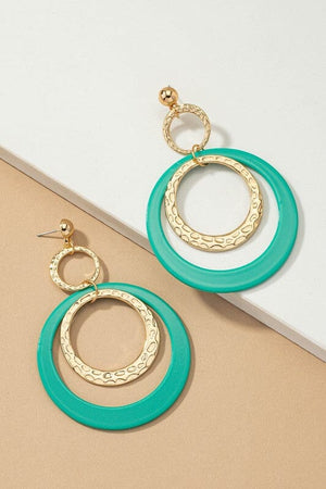 Hammered metal and acrylic hoop drop earrings LA3accessories Seafoam one size 