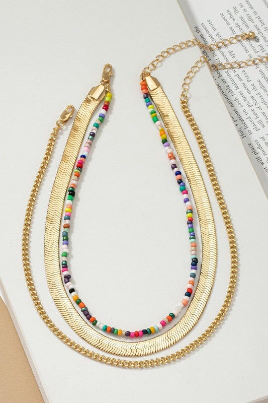 herringbone and seed bead choker chain set LA3accessories Gold one size 