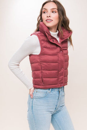 High Neck Zip Up Puffer Vest with Storage Pouch Love Tree 