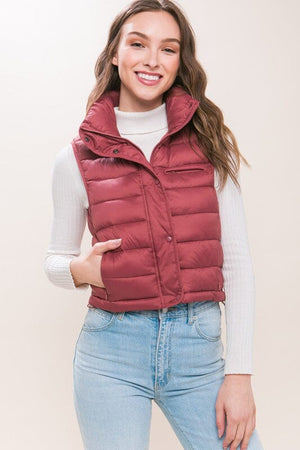 High Neck Zip Up Puffer Vest with Storage Pouch Love Tree TERRA S 