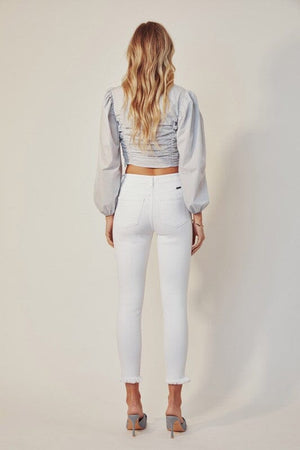 HIGH RISE ANKLE SKINNY WHITE JEANS-KC8604WT Kan Can USA 