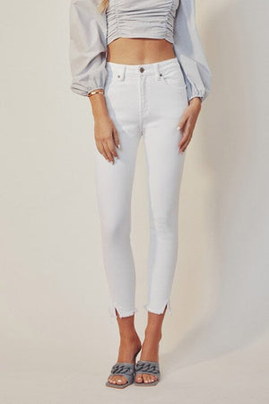 HIGH RISE ANKLE SKINNY WHITE JEANS-KC8604WT Kan Can USA 
