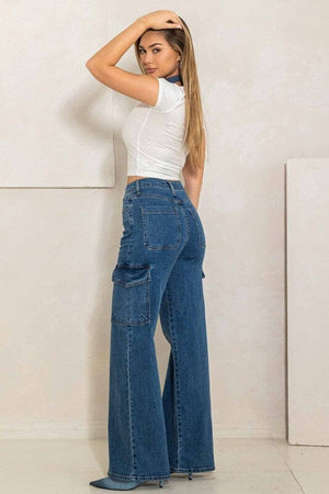 High Rise Crossed Waist Cargo Wide Jeans Vibrant M.i.U 