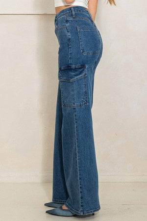 High Rise Crossed Waist Cargo Wide Jeans Vibrant M.i.U 