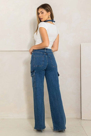 High Rise Crossed Waist Cargo Wide Jeans Vibrant M.i.U 