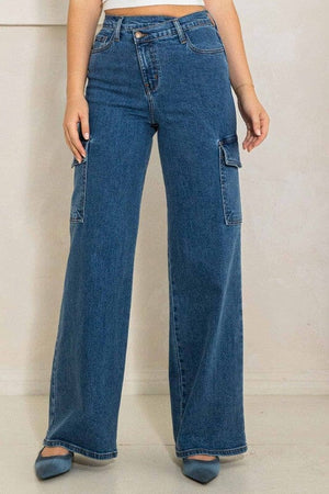 High Rise Crossed Waist Cargo Wide Jeans Vibrant M.i.U 