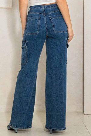 High Rise Crossed Waist Cargo Wide Jeans Vibrant M.i.U 