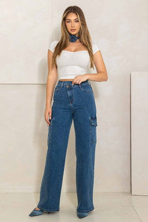 High Rise Crossed Waist Cargo Wide Jeans Vibrant M.i.U Medium Stone 1 