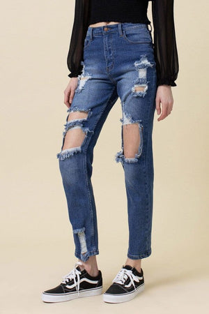 High Rise Distressed Mom Jean Vibrant M.i.U 