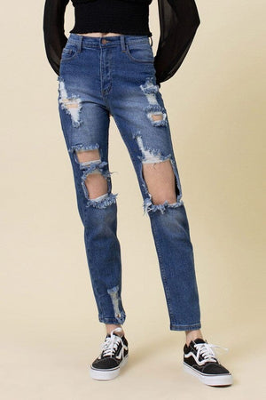 High Rise Distressed Mom Jean Vibrant M.i.U Medium Stone 1 