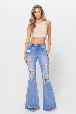 HIGH RISE FLARE W SIDE PANELS AND MIXED STEP HEM Flying Monkey 