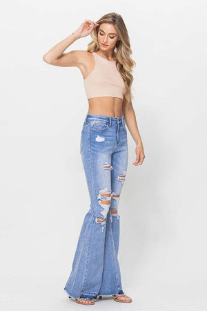 HIGH RISE FLARE W SIDE PANELS AND MIXED STEP HEM Flying Monkey 