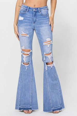 HIGH RISE FLARE W SIDE PANELS AND MIXED STEP HEM Flying Monkey 