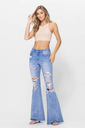 HIGH RISE FLARE W SIDE PANELS AND MIXED STEP HEM Flying Monkey 