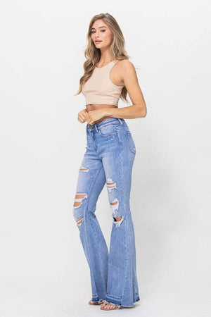 HIGH RISE FLARE W SIDE PANELS AND MIXED STEP HEM Flying Monkey 