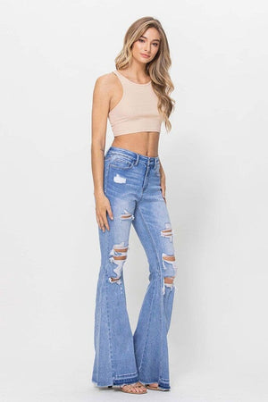 HIGH RISE FLARE W SIDE PANELS AND MIXED STEP HEM Flying Monkey 