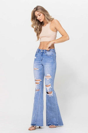 HIGH RISE FLARE W SIDE PANELS AND MIXED STEP HEM Flying Monkey 