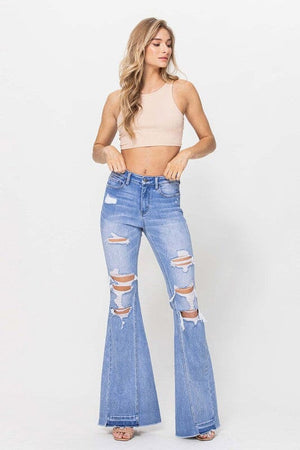 HIGH RISE FLARE W SIDE PANELS AND MIXED STEP HEM Flying Monkey 