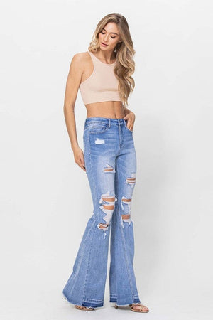 HIGH RISE FLARE W SIDE PANELS AND MIXED STEP HEM Flying Monkey 