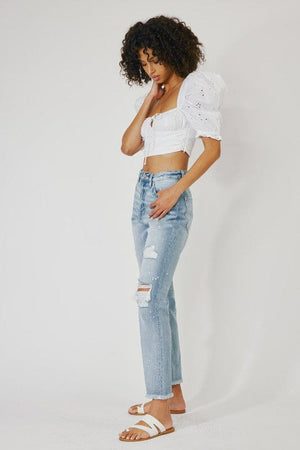 HIGH RISE SLIM STRAIGHT JEANS-KC8708M Kan Can USA 