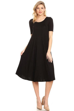 Jersey knit short sleeve oversized a-line dress Moa Collection Black S 