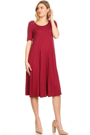 Jersey knit short sleeve oversized a-line dress Moa Collection Burgundy S 