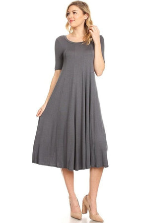 Jersey knit short sleeve oversized a-line dress Moa Collection Charcoal S 