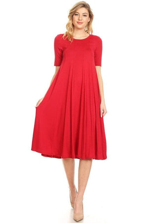 Jersey knit short sleeve oversized a-line dress Moa Collection Red S 