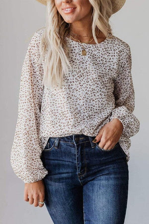 Leopard Crew Neck Long Sleeve Blouse SHEWIN INC. as shown as SW25115089-20 S 