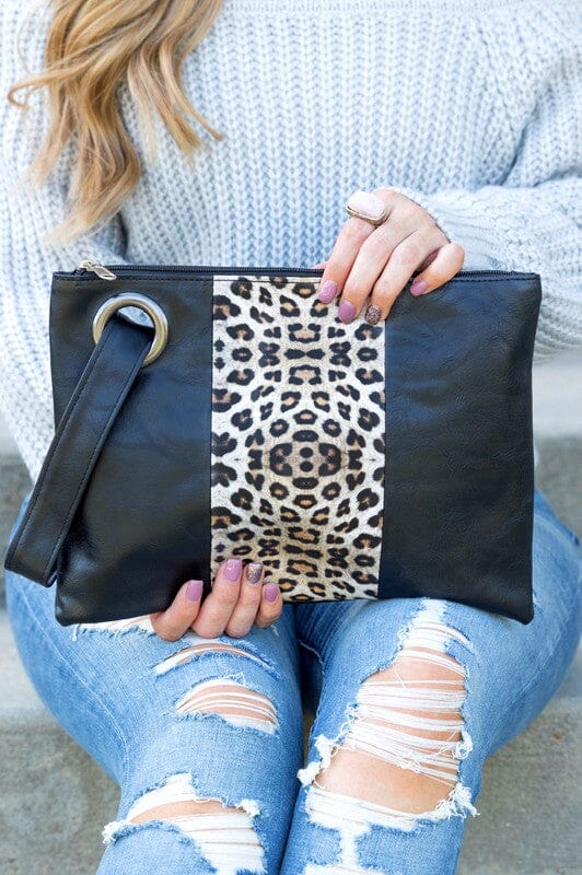 Leopard Dual Tone Clutch Aili's Corner Black/Leopard OneSize 