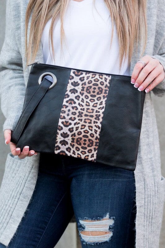 Leopard Dual Tone Clutch Aili's Corner Black/Leopard OneSize 